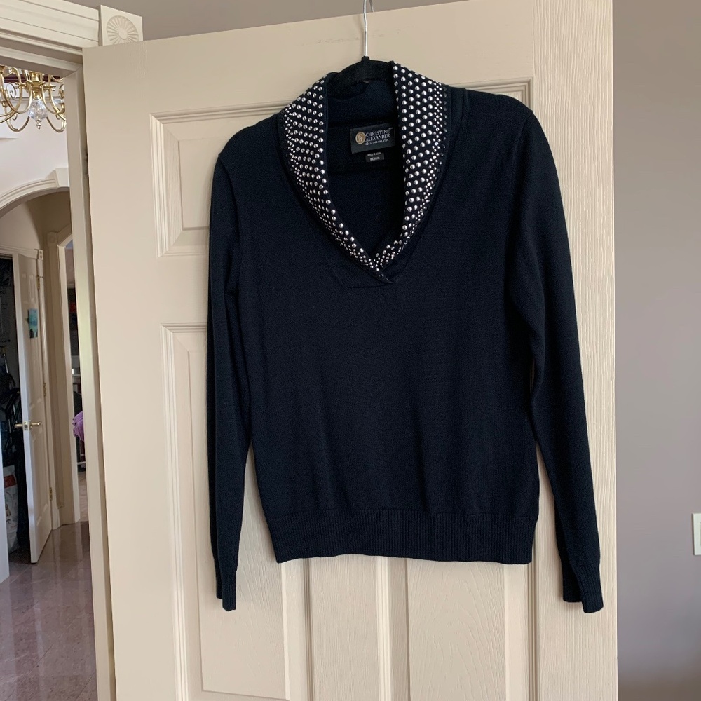Christine Alexander Black Studded Pullover Sweater sz M